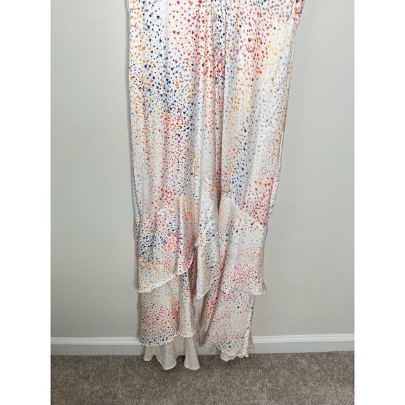 Hutch Multi Heart Short Sleeve V-Neck Button Front Hi-Low Maxi Dress White 12 - Picture 5 of 12